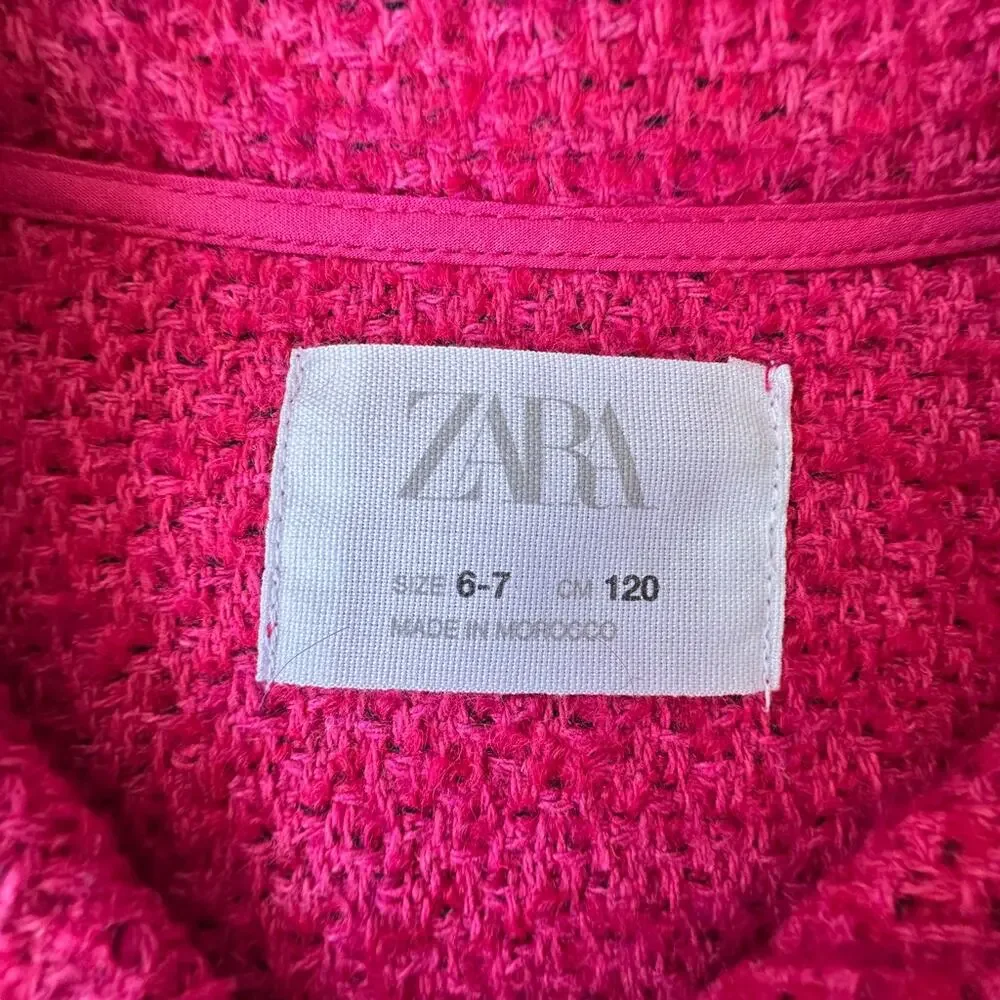 Zara Girl's Raspberry Pink Frayed-edge Oversized Shacket Jacket VGUC 6/7